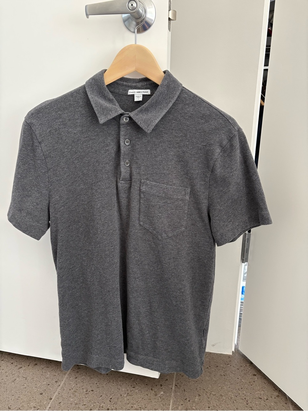 James Perse Charcoal Gray Short-Sleeve Polo with Chest Pocket